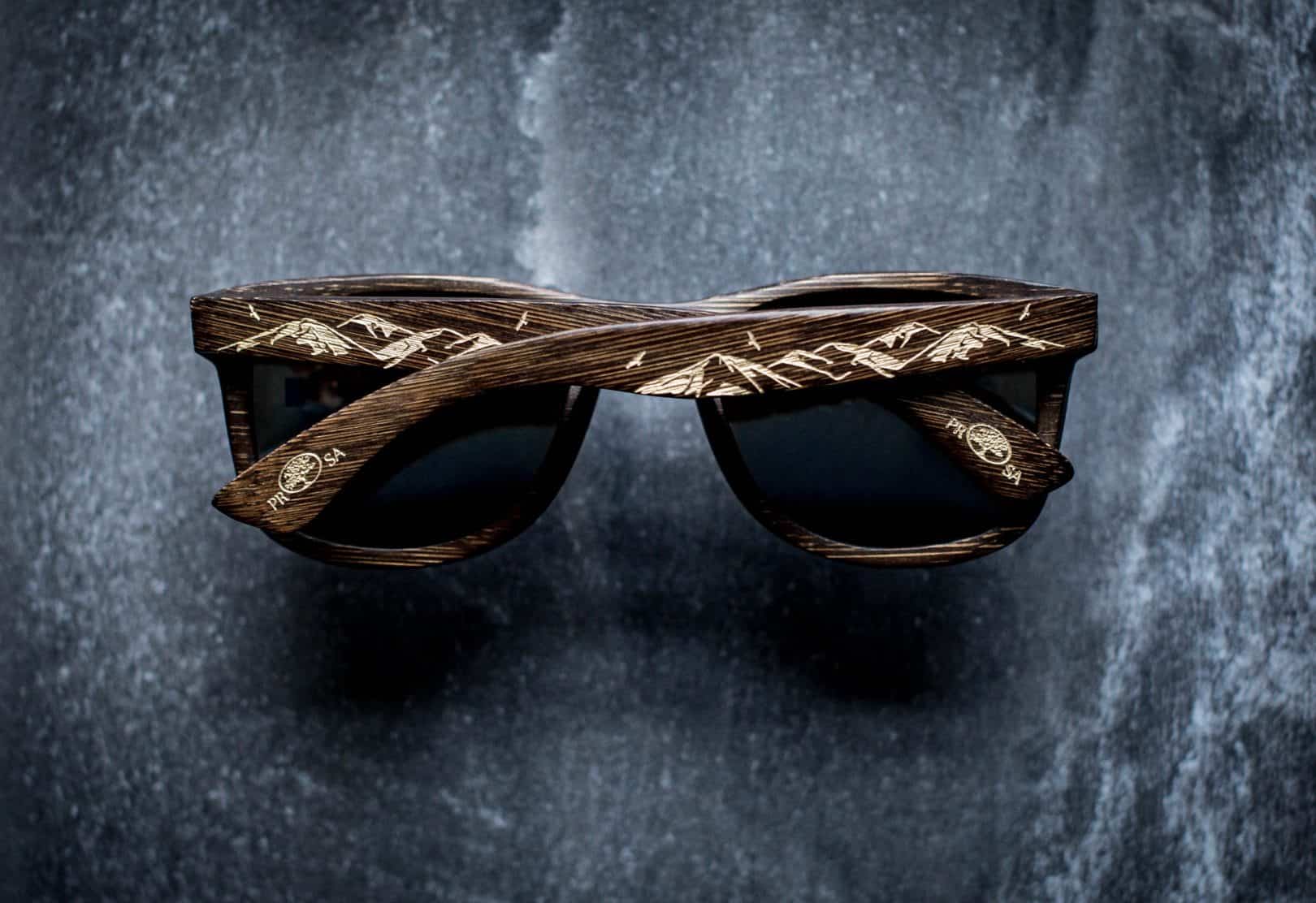 Dark wooden sunglasses with mountains by Prosawood