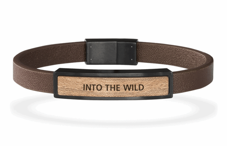 Puidust käevõrud: Black / leather band /  Into the wild