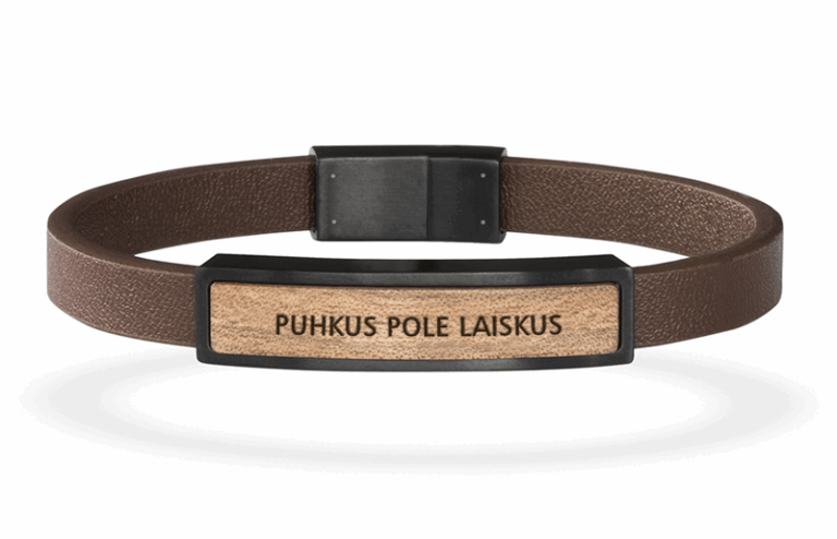 Puidust käevõrud: Käevõru Must / Nahast rihm / Puhkus pole laiskus