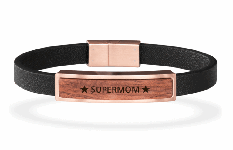 Puidust käevõrud: Rose / leather bande / Supermom