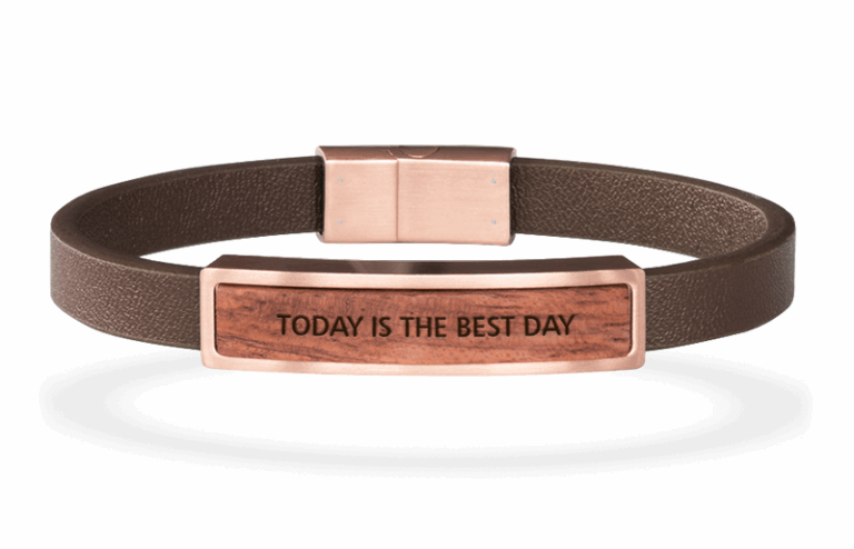Puidust käevõrud: Rose / leather bande / today is the best day